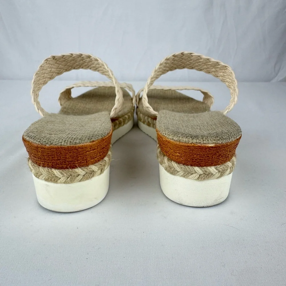 Temu Brand Cream Wedge Espadrille Sandals with Wide Woven Strap